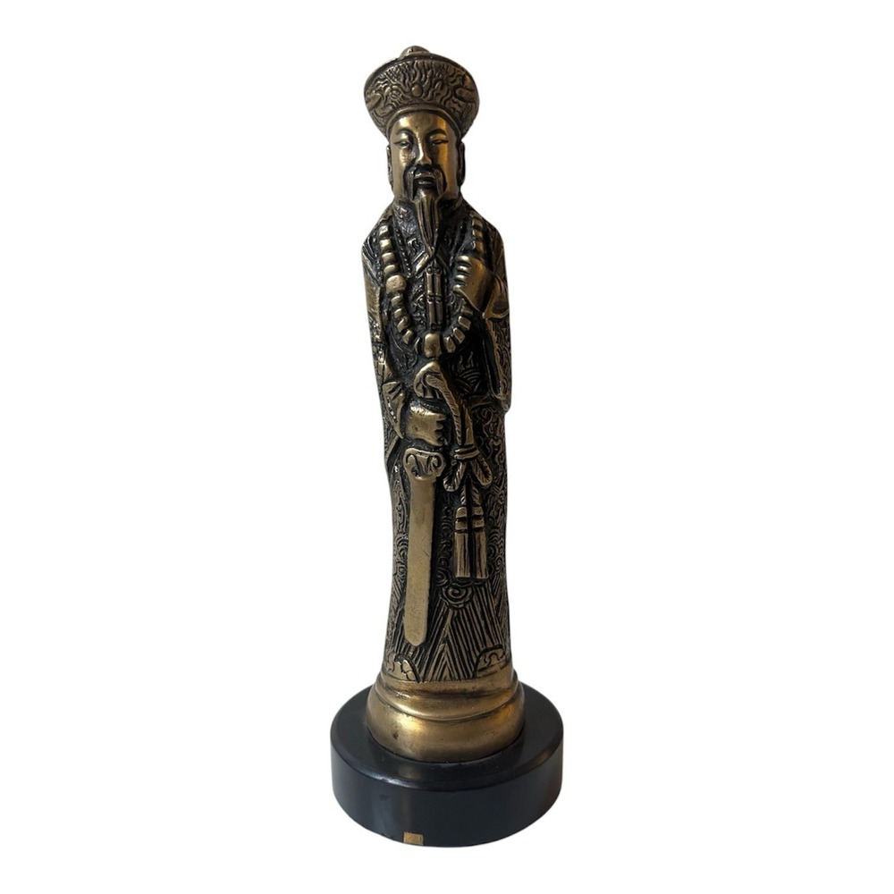 Vintage Asian-inspired Cast Heavy Brass Figurine
